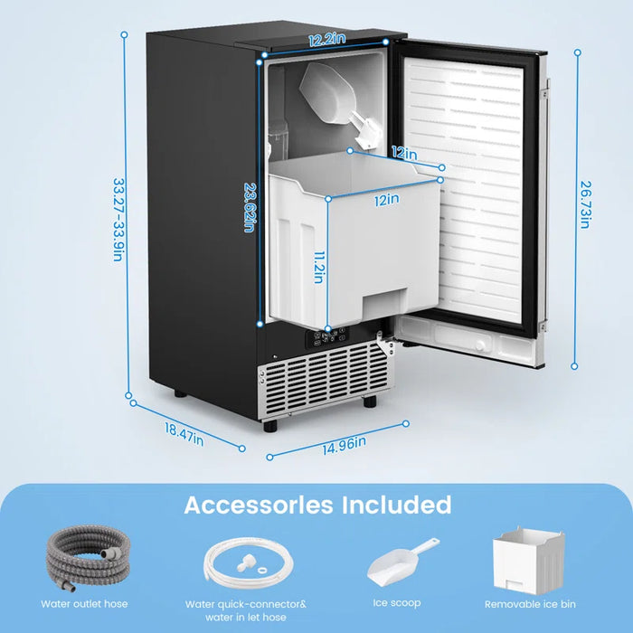 R.W.FLAME 80 Lb. Daily Production Clear Cube Ice Under-Counter/Freestanding Ice Maker for Commercial Use & Home Use