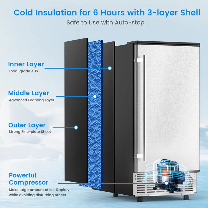 R.W.FLAME 80 Lb. Daily Production Clear Cube Ice Under-Counter/Freestanding Ice Maker for Commercial Use & Home Use