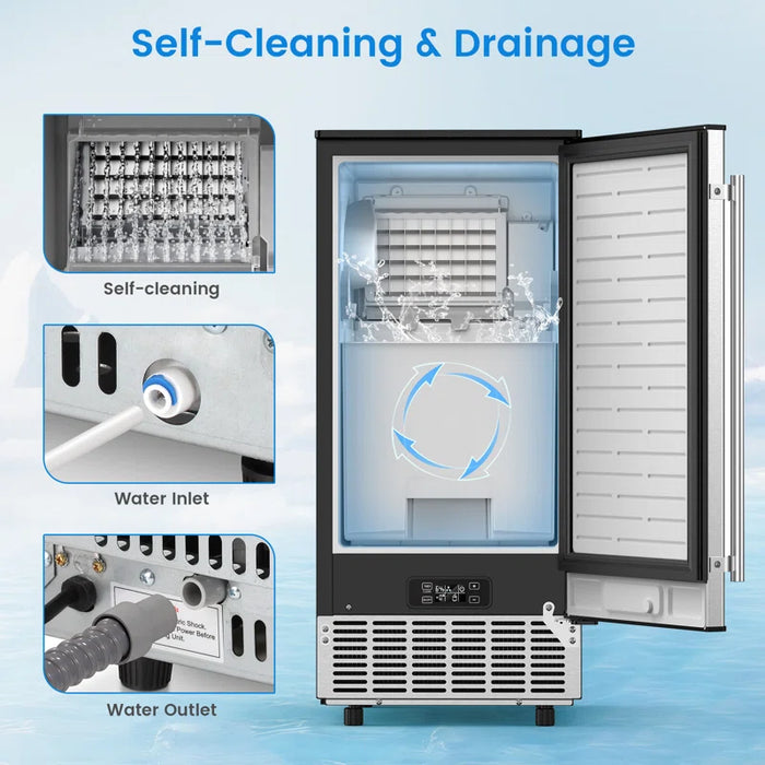 R.W.FLAME 80 Lb. Daily Production Clear Cube Ice Under-Counter/Freestanding Ice Maker for Commercial Use & Home Use