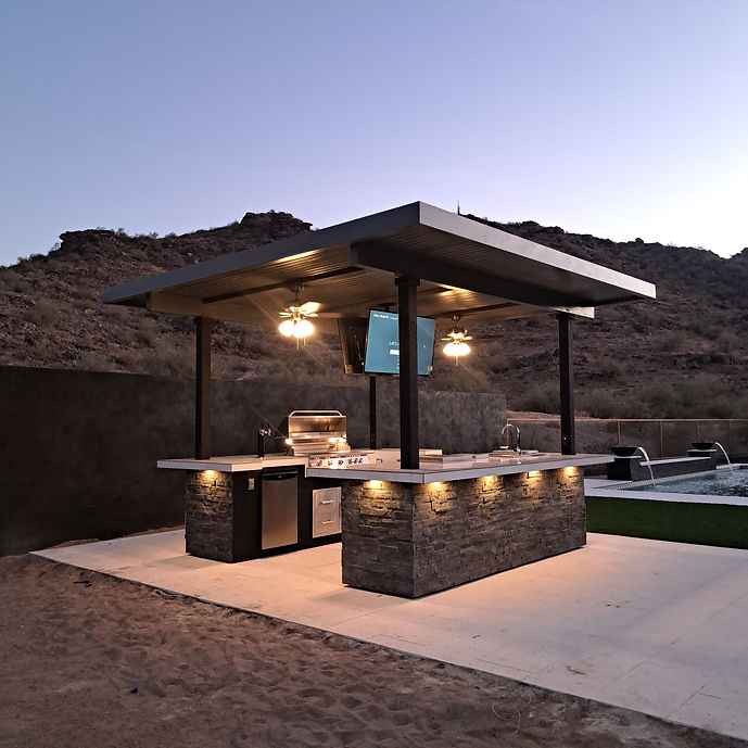 KoKoMo Big Island Sports Bar Outdoor Kitchen Grill – Dual 55” TVs + Built-In BBQ