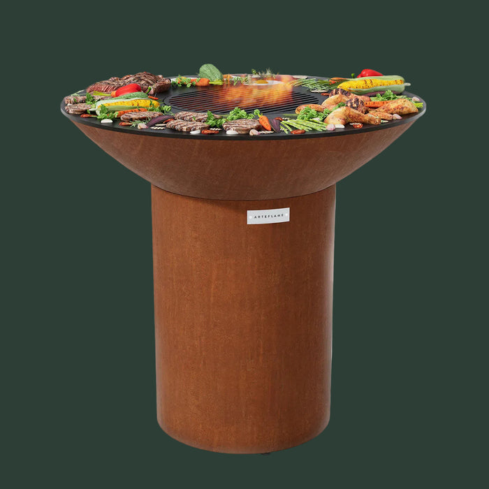 Arteflame Classic 40″ — Round Base Flat-Top Grill & Fire Bowl (CORTEN Steel)