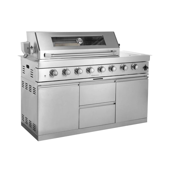 Castelle Flame Montclair 62-Inch 6-Burner Gas Outdoor Liquid Propane Grill Island With Wine Cooler And Rotisserie (SAK31642)