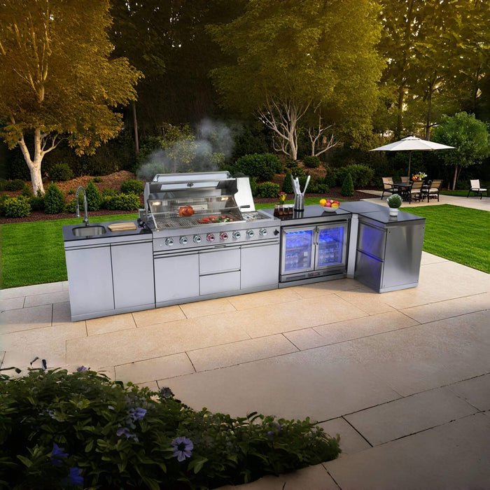 Castelle Flame Montclair 62-Inch 6-Burner Gas Outdoor Liquid Propane Grill Island With Wine Cooler And Rotisserie (SAK31642)