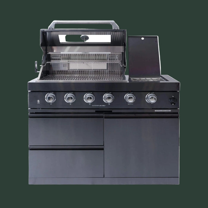 Castelle Flame Premium Black Stainless Steel 4-Burner Liquid Propane Kitchen Grill Island With Rotisserie Kit (SAK48157)