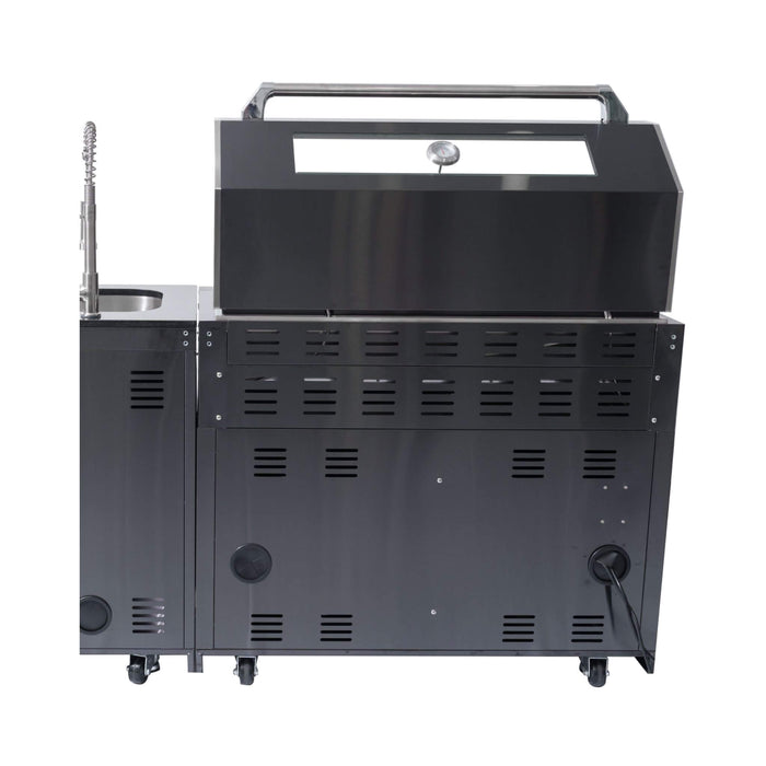Castelle Flame Premium Black Stainless Steel 6-Burner Liquid Propane Kitchen Grill Island With Rotisserie Kit (SAK82641)