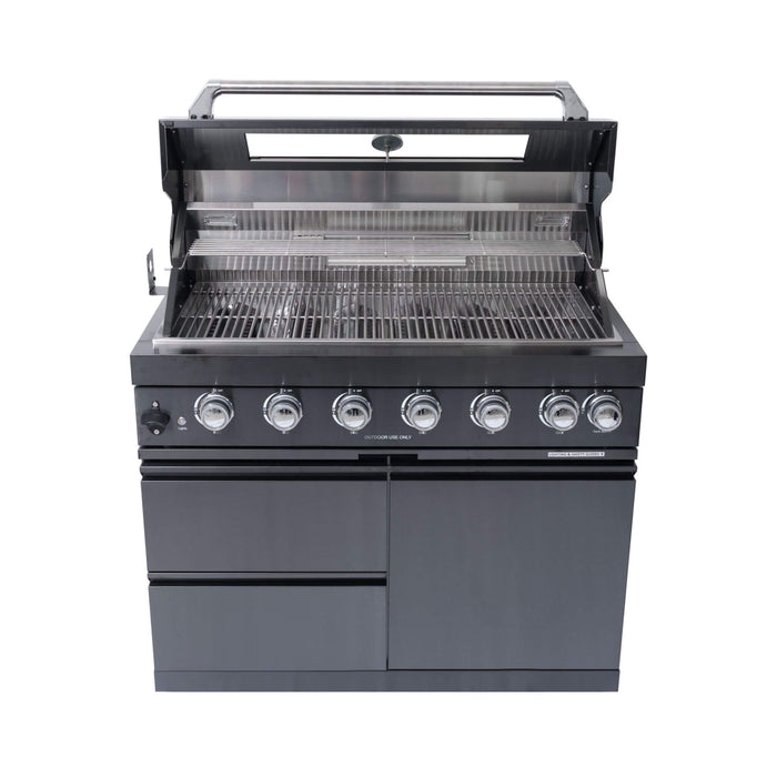 Castelle Flame Premium Black Stainless Steel 6-Burner Liquid Propane Kitchen Grill Island With Rotisserie Kit (SAK82641)