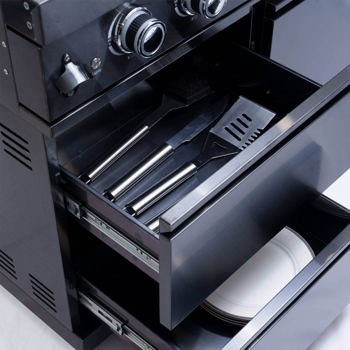 Castelle Flame Premium Black Stainless Steel 6-Burner Liquid Propane Kitchen Grill Island With Rotisserie Kit (SAK82641)