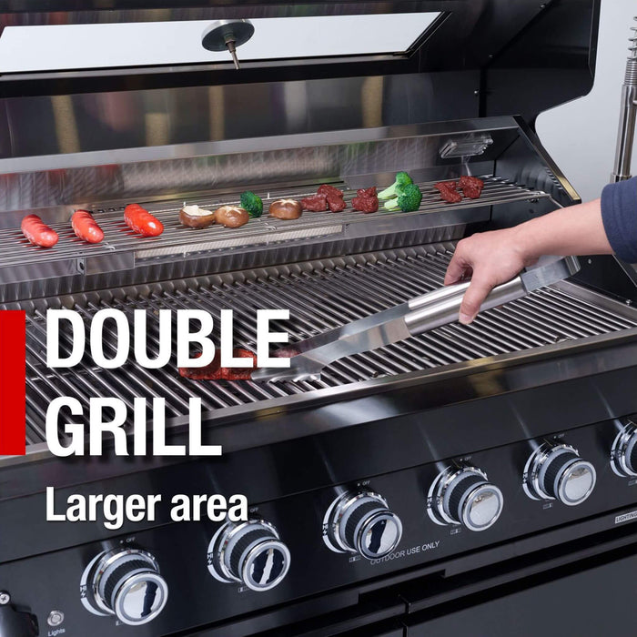Castelle Flame Premium Black Stainless Steel 6-Burner Liquid Propane Kitchen Grill Island With Rotisserie Kit (SAK82641)