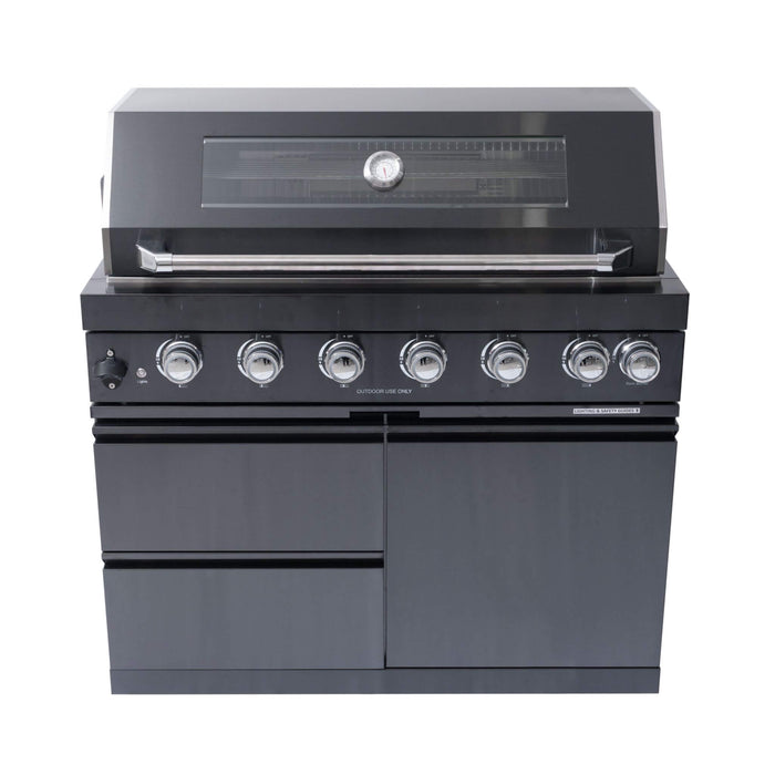 Castelle Flame Premium Black Stainless Steel 6-Burner Liquid Propane Kitchen Grill Island With Rotisserie Kit (SAK82641)