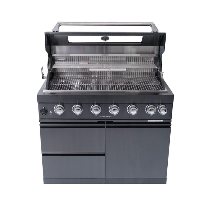 Castelle Flame Premium Black Stainless Steel 6-Burner Liquid Propane Kitchen Grill Island With Rotisserie Kit (SAK82641)