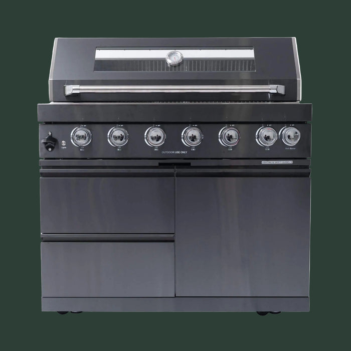 Castelle Flame Premium Black Stainless Steel 6-Burner Liquid Propane Kitchen Grill Island With Rotisserie Kit (SAK82641)