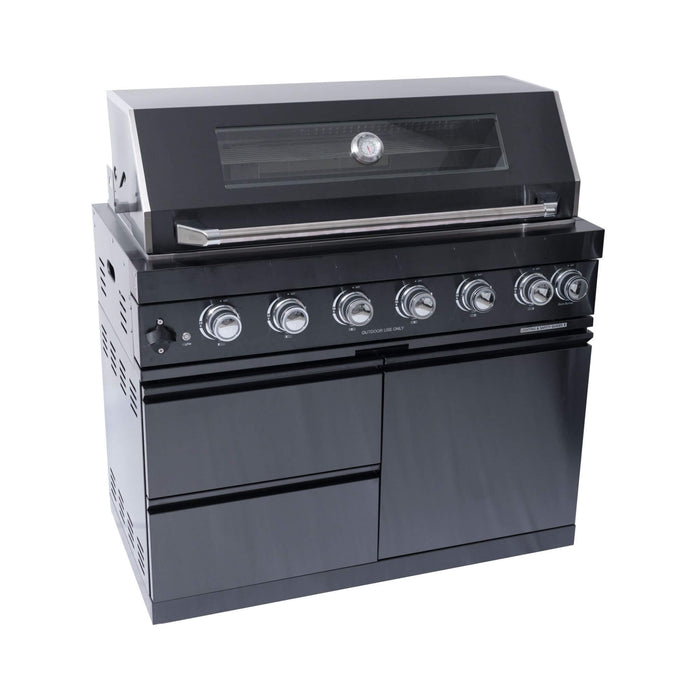 Castelle Flame Premium Black Stainless Steel 6-Burner Liquid Propane Kitchen Grill Island With Rotisserie Kit (SAK82641)