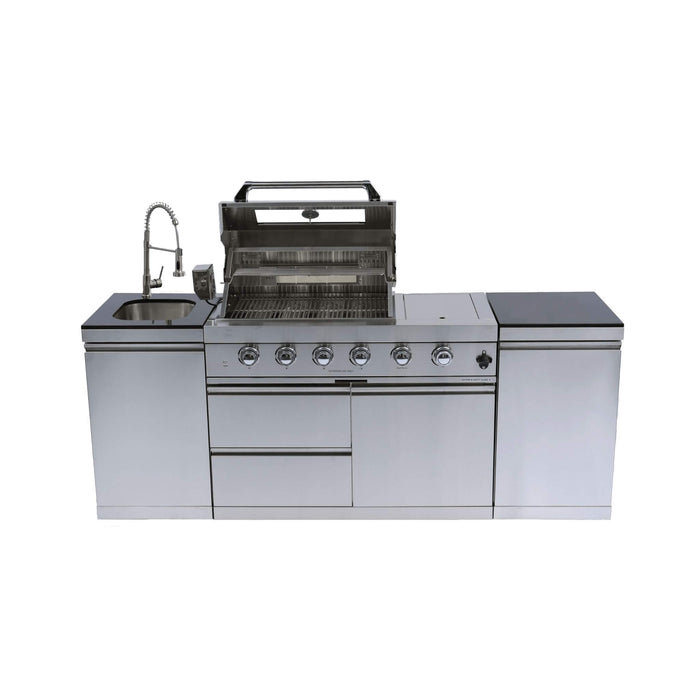 Castelle Flame Aurelia 72K BTU Stainless Steel Outdoor BBQ Kitchen Grill Island With 46-Inch 4-Burner 85K BTU Grill, Rotisserie Kit, And Cabinets (SAK93192)