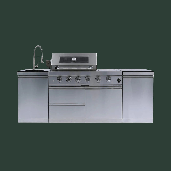 Castelle Flame Aurelia 72K BTU Stainless Steel Outdoor BBQ Kitchen Grill Island With 46-Inch 4-Burner 85K BTU Grill, Rotisserie Kit, And Cabinets (SAK93192)