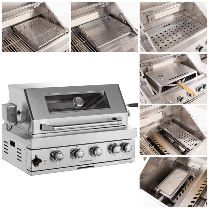 Premium Outdoor Kitchen With 32-Inch 60K BTU Built-In Stainless Steel LPG Gas Grill, Door And Drawer Combo And Stainless Steel Ice Box (SAK98661)